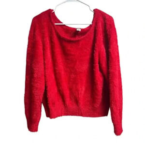 Victoria's Secret Fuzzy Sweater Red Pullover Top Rib Trim Long Sleeves Medium